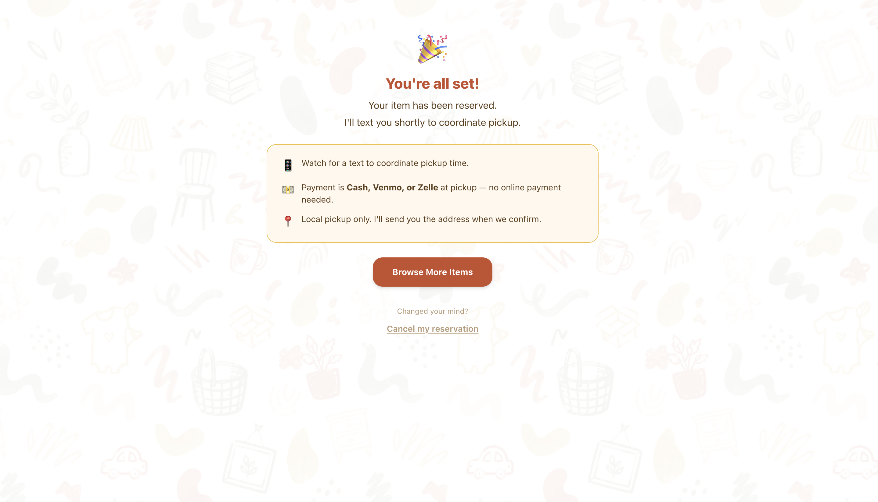 Confirmation screen with pickup next steps